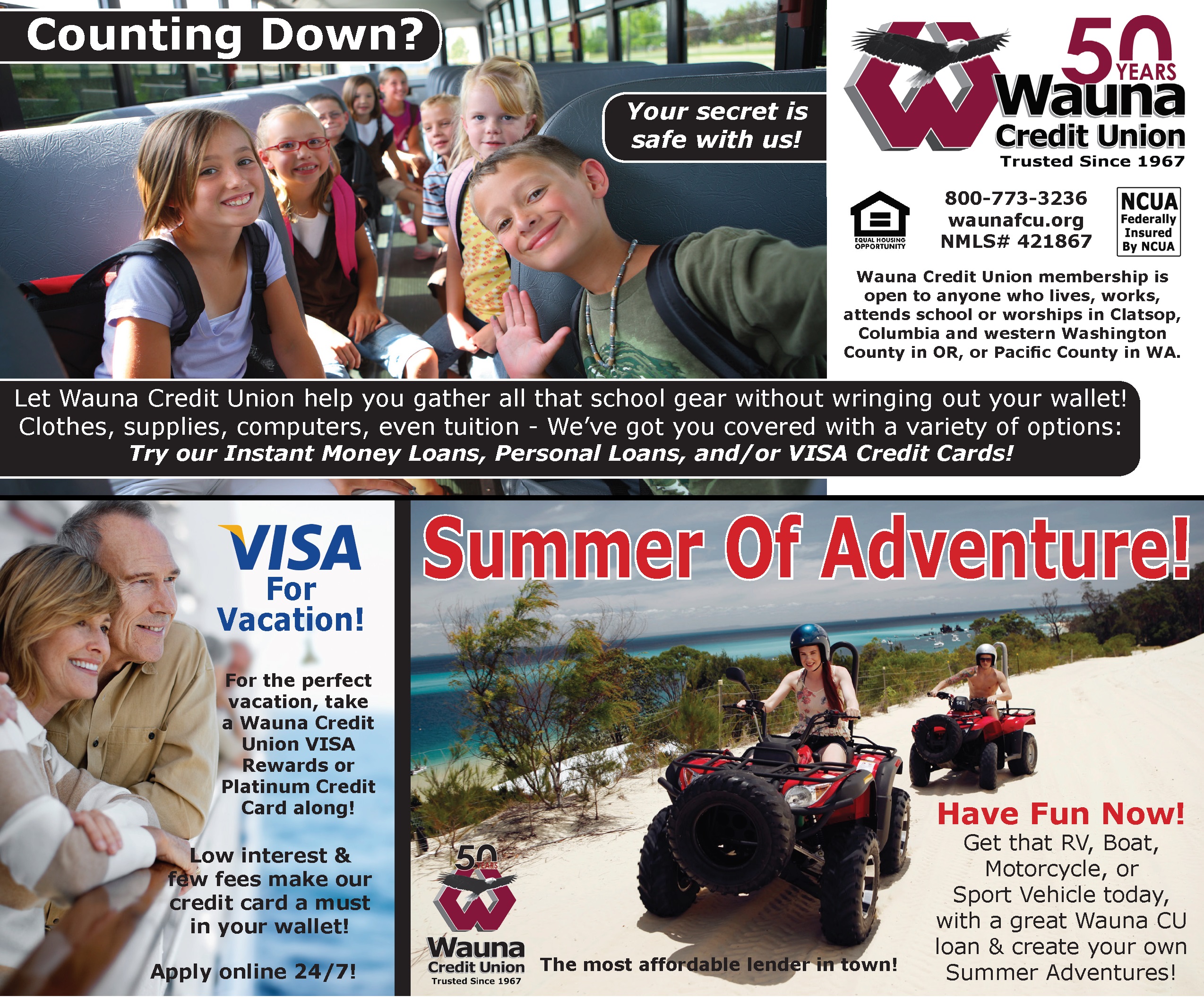 Wauna Credit Union August monthly statement