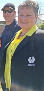 Debi Smiley, Wauna CU COO, with Long Beach Fire Chief Matt Bonney at the groundbreaking ceremony.