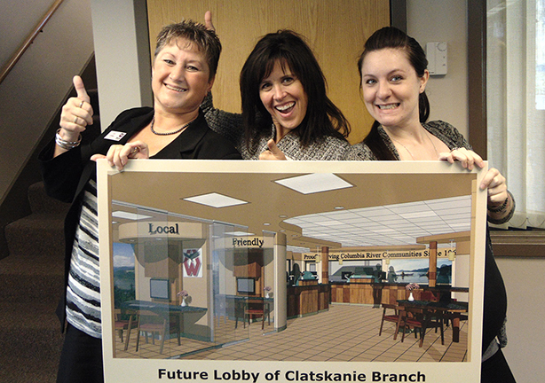 Debi Smiley COO, Branch Manager Gina Dines, and Member Service Manager Heidi Peterson are super excited about the new branch. Now the question is which will arrive first, the new Clatskanie Branch unveil or Heidi's baby?