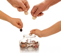 People putting money into a jar